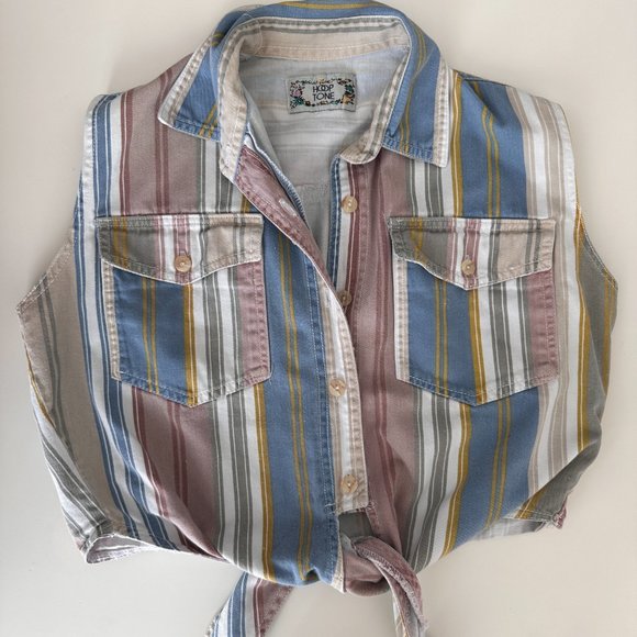 Vintage reworked striped denim crop top - Picture 4 of 5